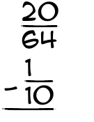 What is 20/64 - 1/10?