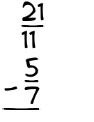 What is 21/11 - 5/7?
