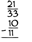 What is 21/33 - 10/11?