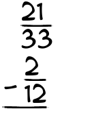 What is 21/33 - 2/12?
