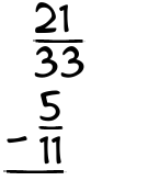 What is 21/33 - 5/11?