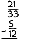 What is 21/33 - 5/12?