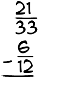 What is 21/33 - 6/12?