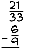 What is 21/33 - 6/9?