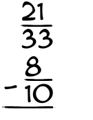 What is 21/33 - 8/10?