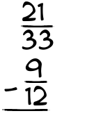 What is 21/33 - 9/12?