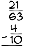 What is 21/63 - 4/10?
