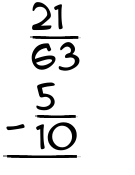 What is 21/63 - 5/10?