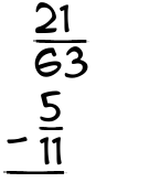 What is 21/63 - 5/11?