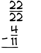 What is 22/22 - 4/11?