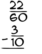 What is 22/60 - 3/10?