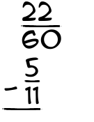 What is 22/60 - 5/11?