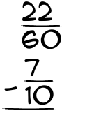 What is 22/60 - 7/10?