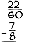 What is 22/60 - 7/8?