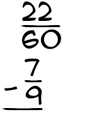 What is 22/60 - 7/9?