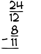 What is 24/12 - 8/11?