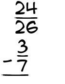 What is 24/26 - 3/7?