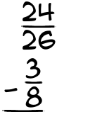 What is 24/26 - 3/8?