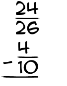 What is 24/26 - 4/10?