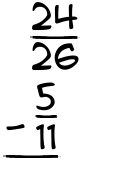 What is 24/26 - 5/11?