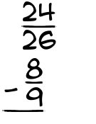What is 24/26 - 8/9?