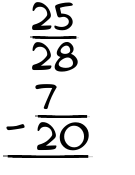 What is 25/28 - 7/20?