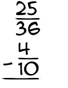 What is 25/36 - 4/10?