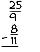 What is 25/9 - 8/11?