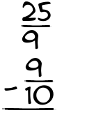 What is 25/9 - 9/10?