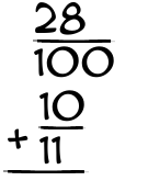 What is 28/100 + 10/11?