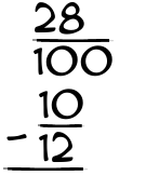 What is 28/100 - 10/12?