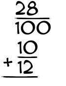 What is 28/100 + 10/12?