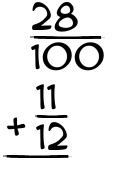 What is 28/100 + 11/12?