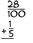 What is 28/100 + 1/5?