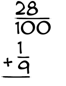What is 28/100 + 1/9?