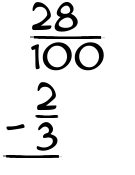 What is 28/100 - 2/3?