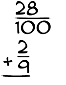 What is 28/100 + 2/9?