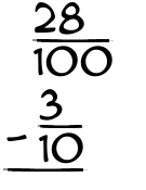 What is 28/100 - 3/10?