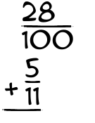 What is 28/100 + 5/11?