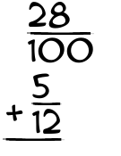What is 28/100 + 5/12?