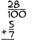 What is 28/100 + 5/7?