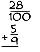 What is 28/100 + 5/9?
