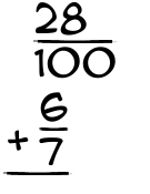 What is 28/100 + 6/7?