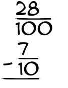 What is 28/100 - 7/10?