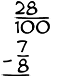 What is 28/100 - 7/8?