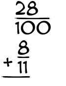 What is 28/100 + 8/11?
