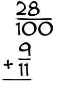 What is 28/100 + 9/11?
