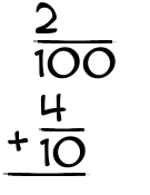 What is 2/100 + 4/10?