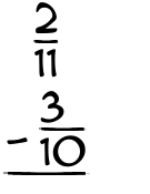 What is 2/11 - 3/10?