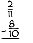 What is 2/11 - 8/10?